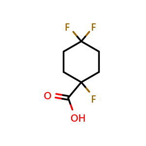 Chemical structure of 1,4,4-Trifluorocyclohexanecarboxylic acid , CAS 1645565-22-5, AChemBlock AD261501