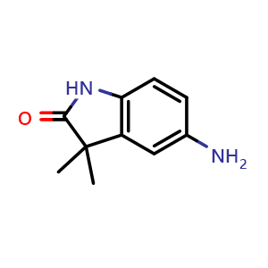 Chemical structure of 5-Amino-3,3-dimethylindolin-2-one , CAS 31523-05-4, AChemBlock AD261514