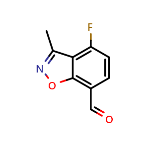 Chemical structure of 4-Fluoro-3-methylbenzo[d]isoxazole-7-carbaldehyde , CAS 1892738-82-7, AChemBlock AD261518