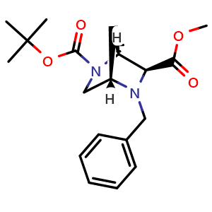 Chemical structure of Methyl (1S,4S,6S)-2-Boc-5-benzyl-2,5-diazabicyclo[2.2.1]heptane-6-carboxylate , CAS 385440-75-5, AChemBlock AD261522
