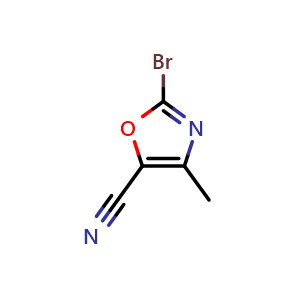 Chemical structure of 2-Bromo-4-methyloxazole-5-carbonitrile , CAS 1823375-05-8, AChemBlock AD261526