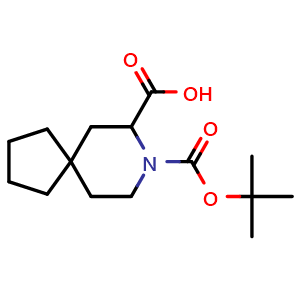 Chemical structure of 8-Boc-8-azaspiro[4.5]decane-7-carboxylic acid , CAS 2490401-37-9, AChemBlock AD261534