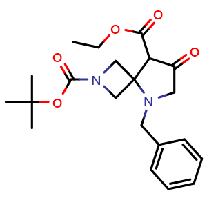 Chemical structure of Ethyl 5-benzyl-2-Boc-7-oxo-2,5-diazaspiro[3.4]octane-8-carboxylate , CAS 2163007-42-7, AChemBlock AD261553