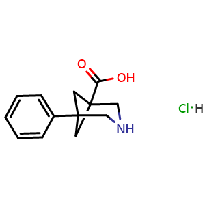 Chemical structure of 5-Phenyl-3-azabicyclo[3.1.1]heptane-1-carboxylic acid hydrochloride , CAS 2490374-84-8, AChemBlock AD261590