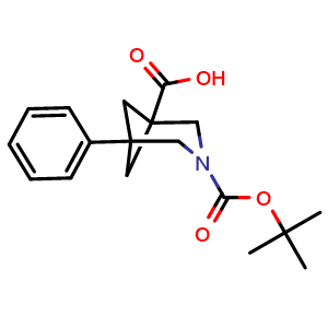 Chemical structure of 3-Boc-5-phenyl-3-azabicyclo[3.1.1]heptane-1-carboxylic acid , CAS 2490430-38-9, AChemBlock AD261591