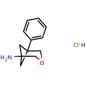 Chemical structure of 5-Phenyl-3-oxabicyclo[3.1.1]heptan-1-amine hydrochloride , CAS 2913241-10-6, AChemBlock AD261594