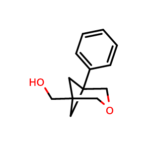 Chemical structure of (5-Phenyl-3-oxabicyclo[3.1.1]heptan-1-yl)methanol , CAS 2763779-70-8, AChemBlock AD261597