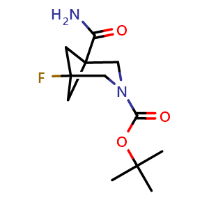 Chemical structure of 3-Boc-5-fluoro-3-azabicyclo[3.1.1]heptane-1-carboxamide , CAS 2920390-26-5, AChemBlock AD261611