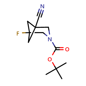 Chemical structure of 3-Boc-5-fluoro-3-azabicyclo[3.1.1]heptane-1-carbonitrile , CAS 2920414-06-6, AChemBlock AD261612