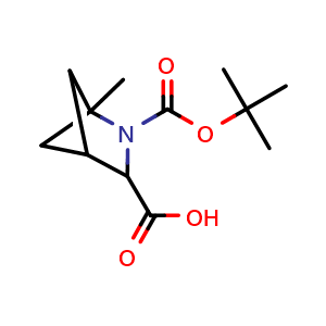 Chemical structure of 2-Boc-1-methyl-2-azabicyclo[2.1.1]hexane-3-carboxylic acid , CAS 2173473-63-5, AChemBlock AD261620
