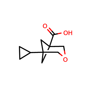 Chemical structure of 5-Cyclopropyl-3-oxabicyclo[3.1.1]heptane-1-carboxylic acid , CAS 3031791-35-9, AChemBlock AD261622