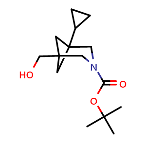 Chemical structure of (3-Boc-5-cyclopropyl-3-azabicyclo[3.1.1]heptan-1-yl)methanol , CAS 2770524-91-7, AChemBlock AD261624