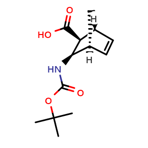 Chemical structure of (1R,2S,3R,4S)-3-(Boc-amino)bicyclo[2.2.1]hept-5-ene-2-carboxylic acid , CAS 1242184-48-0, AChemBlock AD261638