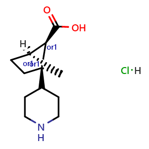 Chemical structure of (1S,4R,5R)-rel-1-(4-Piperidyl)bicyclo[2.1.1]hexane-5-carboxylic acid hydrochloride , CAS 2550795-19-0, AChemBlock AD261644