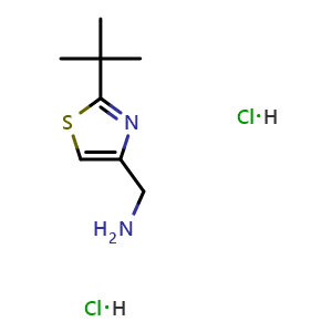 Chemical structure of [2-(tert-Butyl)-4-thiazolyl]methanamine dihydrochloride , CAS 2503205-36-3, AChemBlock AD261717
