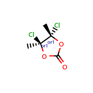 Chemical structure of trans-4,5-Dichloro-4,5-dimethyl-1,3-dioxolan-2-one , CAS 116857-05-7, AChemBlock AD261760
