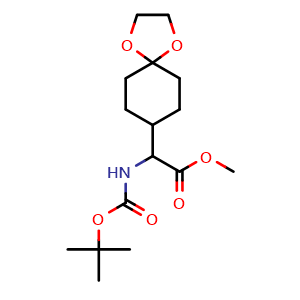 Chemical structure of Methyl 2-(Boc-amino)-2-(1,4-dioxaspiro[4.5]decan-8-yl)acetate , CAS 876761-74-9, AChemBlock AD261764