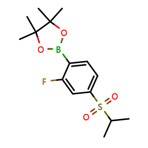 Chemical structure of 2-Fluoro-4-(isopropylsulfonyl)phenylboronic acid pinacol ester , CAS 1232424-42-8, AChemBlock AD261767