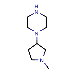 Chemical structure of 1-(1-Methylpyrrolidin-3-yl)piperazine , CAS 1491899-68-3, AChemBlock AD261781