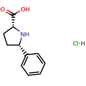 Chemical structure of (2R,5S)-5-Phenylpyrrolidine-2-carboxylic acid hydrochloride , CAS 744256-96-0, AChemBlock AD261790