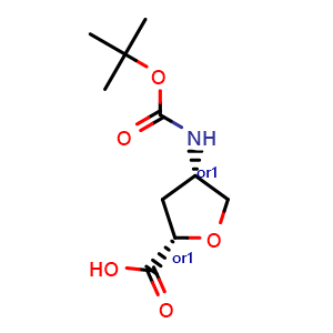Chemical structure of cis-4-(Boc-amino)tetrahydrofuran-2-carboxylic acid , CAS 1304126-31-5, AChemBlock AD261806