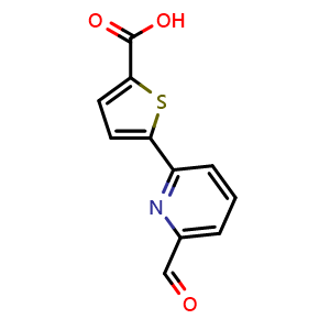 Chemical structure of 5-(6-Formyl-2-pyridyl)thiophene-2-carboxylic acid , CAS 656227-41-7, AChemBlock AD261811