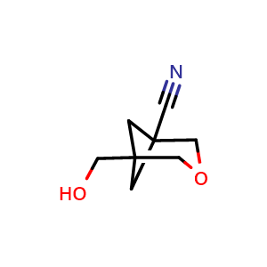 Chemical structure of 5-(Hydroxymethyl)-3-oxabicyclo[3.1.1]heptane-1-carbonitrile , CAS 2920427-60-5, AChemBlock AD261835