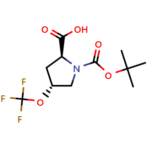 Chemical structure of (2S,4R)-1-Boc-4-(trifluoromethoxy)pyrrolidine-2-carboxylic acid , CAS 2287237-19-6, AChemBlock AD261837