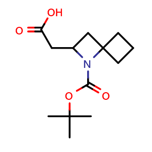 Chemical structure of 2-(1-Boc-1-azaspiro[3.3]heptan-2-yl)acetic acid , CAS 2919947-86-5, AChemBlock AD261838