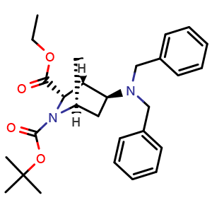 Chemical structure of Ethyl (1S,3S,4R,5S)-2-Boc-5-(dibenzylamino)-2-azabicyclo[2.2.1]heptane-3-carboxylate , AChemBlock AD261886