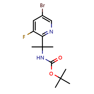 Chemical structure of N-Boc-2-(5-bromo-3-fluoro-2-pyridyl)-2-propanamine , AChemBlock AD261889