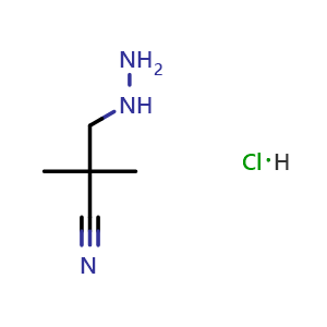 Chemical structure of 3-Hydrazinyl-2,2-dimethylpropanenitrile hydrochloride , AChemBlock AD261896