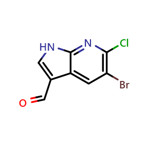 Chemical structure of 5-Bromo-6-chloro-7-azaindole-3-carbaldehyde , AChemBlock AD261897