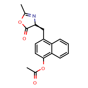 Chemical structure of 4-[[2-Methyl-5-oxooxazol-4(5H)-ylidene]methyl]-1-naphthyl acetate , AChemBlock AD261911