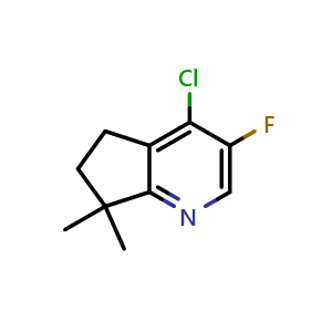 Chemical structure of 4-Chloro-3-fluoro-7,7-dimethyl-6,7-dihydro-5H-cyclopenta[b]pyridine , AChemBlock AD261915