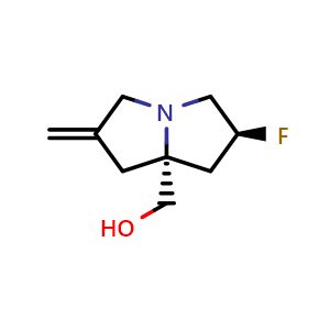 Chemical structure of ((2S,7aR)-2-fluoro-6-methylenetetrahydro-1H-pyrrolizin-7a(5H)-yl)methanol , CAS 2864818-17-5, AChemBlock AD261927