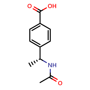 Chemical structure of 4-[(1R)-1-(Acetylamino)ethyl]benzoic acid , CAS 859163-61-4, AChemBlock AD261937