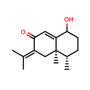 Chemical structure of 1-Hydroxyeremophil-7(11),9(10)-dien-8-one , CAS 70639-16-6, AChemBlock AD262118