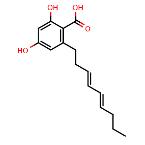Chemical structure of 2,4-Dihydroxy-6-((3E,5E)-nona-3,5-dien-1-yl)benzoic acid , CAS 2130080-86-1, AChemBlock AD262124