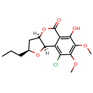 Chemical structure of (2S,3aR,9bR)-9-Chloro-2,3,3a,9b-tetrahydro-6-hydroxy-7,8-dimethoxy-2-propyl-5H-furo[3,2-c][2]benzopyran-5-one , CAS 2750032-89-2, AChemBlock AD262128