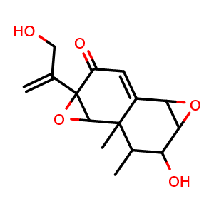 Chemical structure of 6-hydroxy-3a-(3-hydroxyprop-1-en-2-yl)-4b,5-dimethyl-3a,4a,4b,5,6,6a-hexahydronaphtho[1,2-b:5,6-b']bis(oxirene)-3(1aH)-one , CAS 2733214-72-5, AChemBlock AD262163