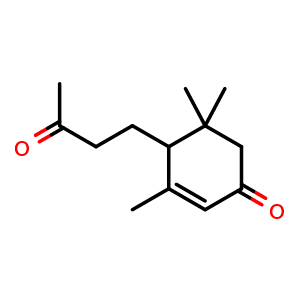 Chemical structure of 3,5,5-Trimethyl-4-(3-oxobutyl)-2-cyclohexen-1-one , CAS 74233-41-3, AChemBlock AD262168