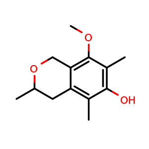 Chemical structure of 3,4-Dihydro-8-methoxy-3,5,7-trimethyl-1H-2-benzopyran-6-ol , CAS 2733900-31-5, AChemBlock AD262177