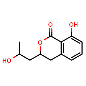 Chemical structure of 3-(2-Hydroxypropyl)-8-hydroxy-3,4-dihydroisocoumarin , CAS 1058130-07-6, AChemBlock AD262188