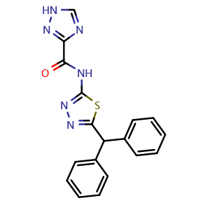 Chemical structure of N-(5-Benzhydryl-1,3,4-thiadiazol-2-yl)-1H-1,2,4-triazole-3-carboxamide , CAS 838867-70-2, AChemBlock AD262235