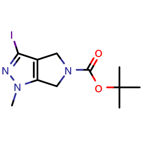 Chemical structure of tert-Butyl 3-iodo-1-methyl-4,6-dihydropyrrolo[3,4-c]pyrazole-5(1H)-carboxylate , CAS 2601393-66-0, AChemBlock AD262246