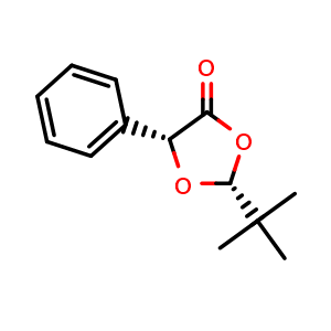 Chemical structure of (2R,5R)-2-(tert-Butyl)-5-phenyl-1,3-dioxolan-4-one , CAS 116907-30-3, AChemBlock AD262249