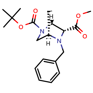 Chemical structure of O2-tert-Butyl O6-methyl (1R,4R,6R)-5-benzyl-2,5-diazabicyclo[2.2.1]heptane-2,6-dicarboxylate , CAS 385808-56-0, AChemBlock AD262254