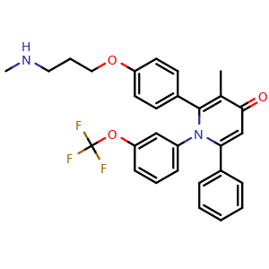 Chemical structure of 3-Methyl-2-(4-(3-(methylamino)propoxy)phenyl)-6-phenyl-1-(3-(trifluoromethoxy)phenyl)pyridin-4(1H)-one , AChemBlock AD262260