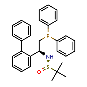 Chemical structure of [S(R)]-N-[(1S)-1-[1,1'-Biphenyl]-2-yl-2-(diphenylphosphino)ethyl]-2-methyl-2-propanesulfinamide , CAS 1936438-14-0, AChemBlock AD262289